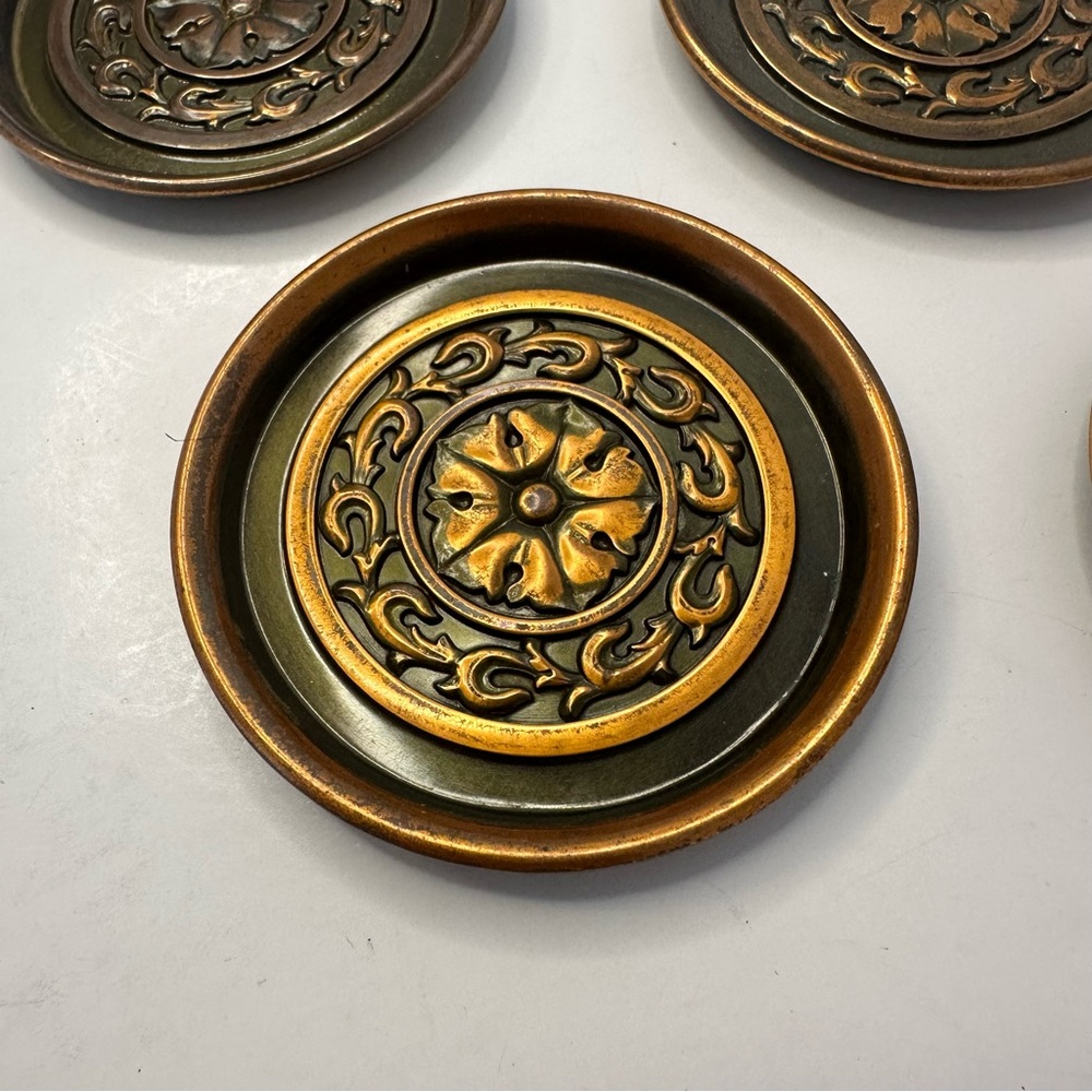 HYDE PARK COPPER SET OF 5 COASTERS, EARLY 1900s